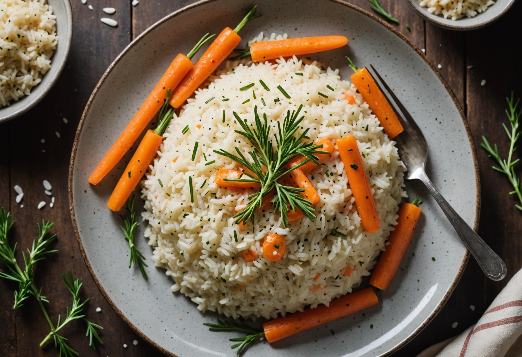 Rosemary Rice Creamy Garlic Rosemary Rice with Carrots — 1YearChef | 1YearChef